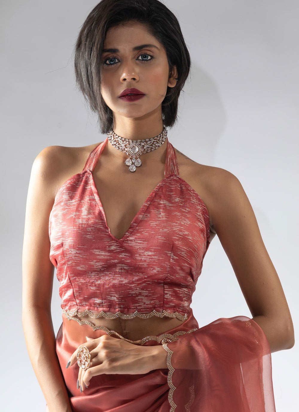 Border Work Organza Pink Designer Saree S15593