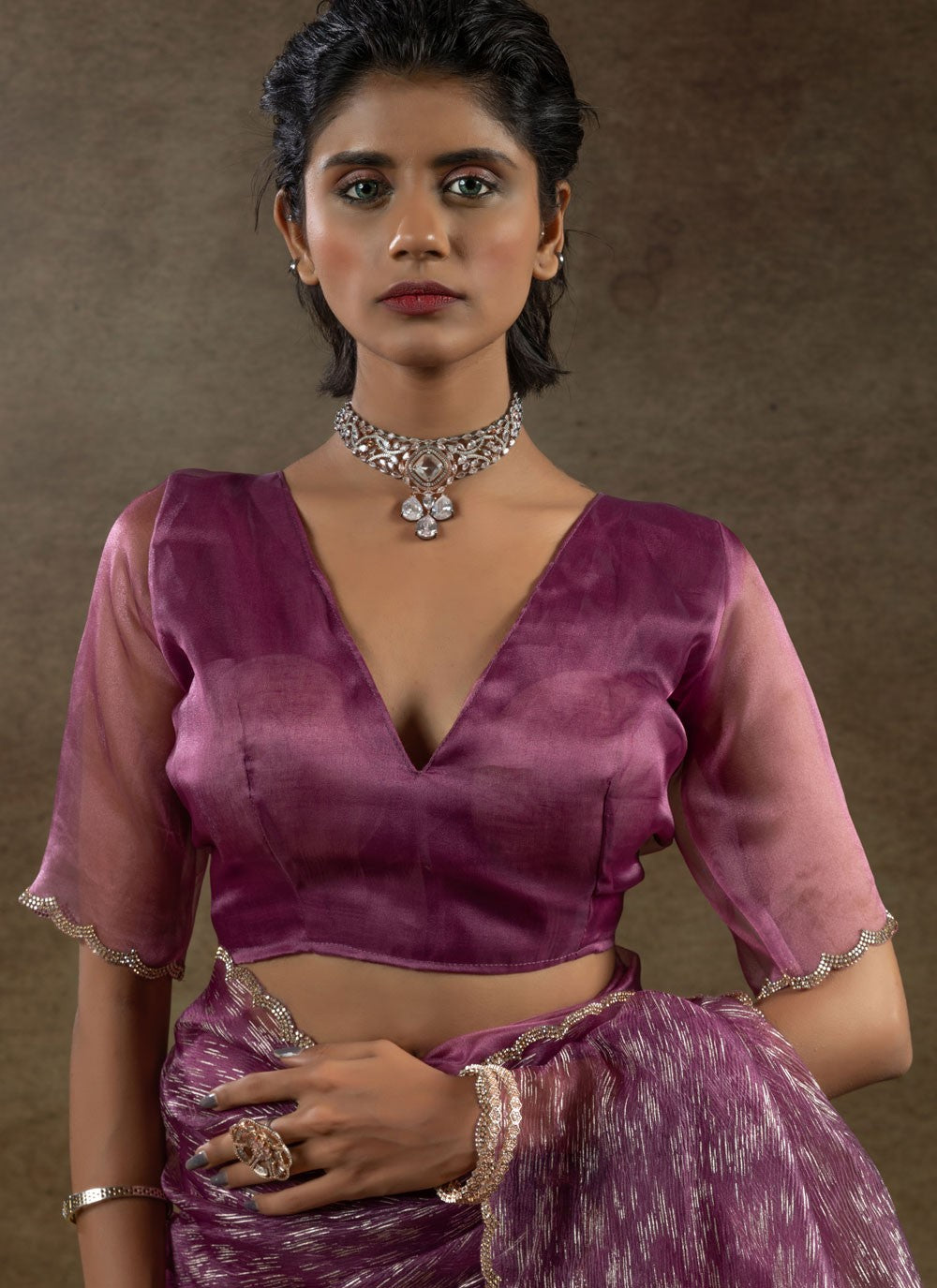 Cut Work Crush Purple Contemporary Saree S15579