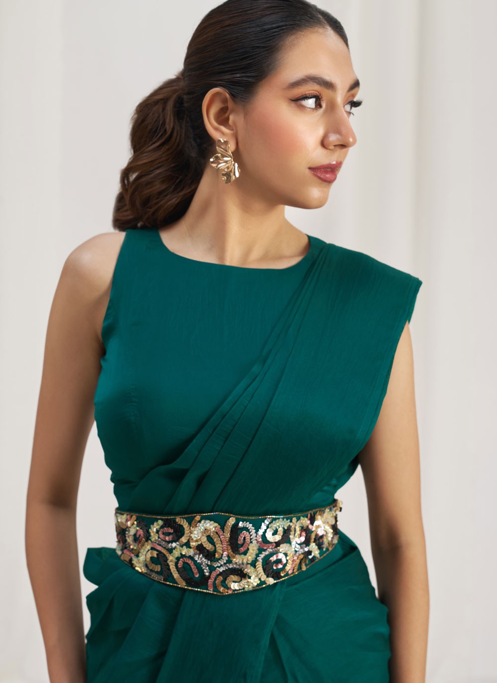 Plain Organza Teal Saree S14582