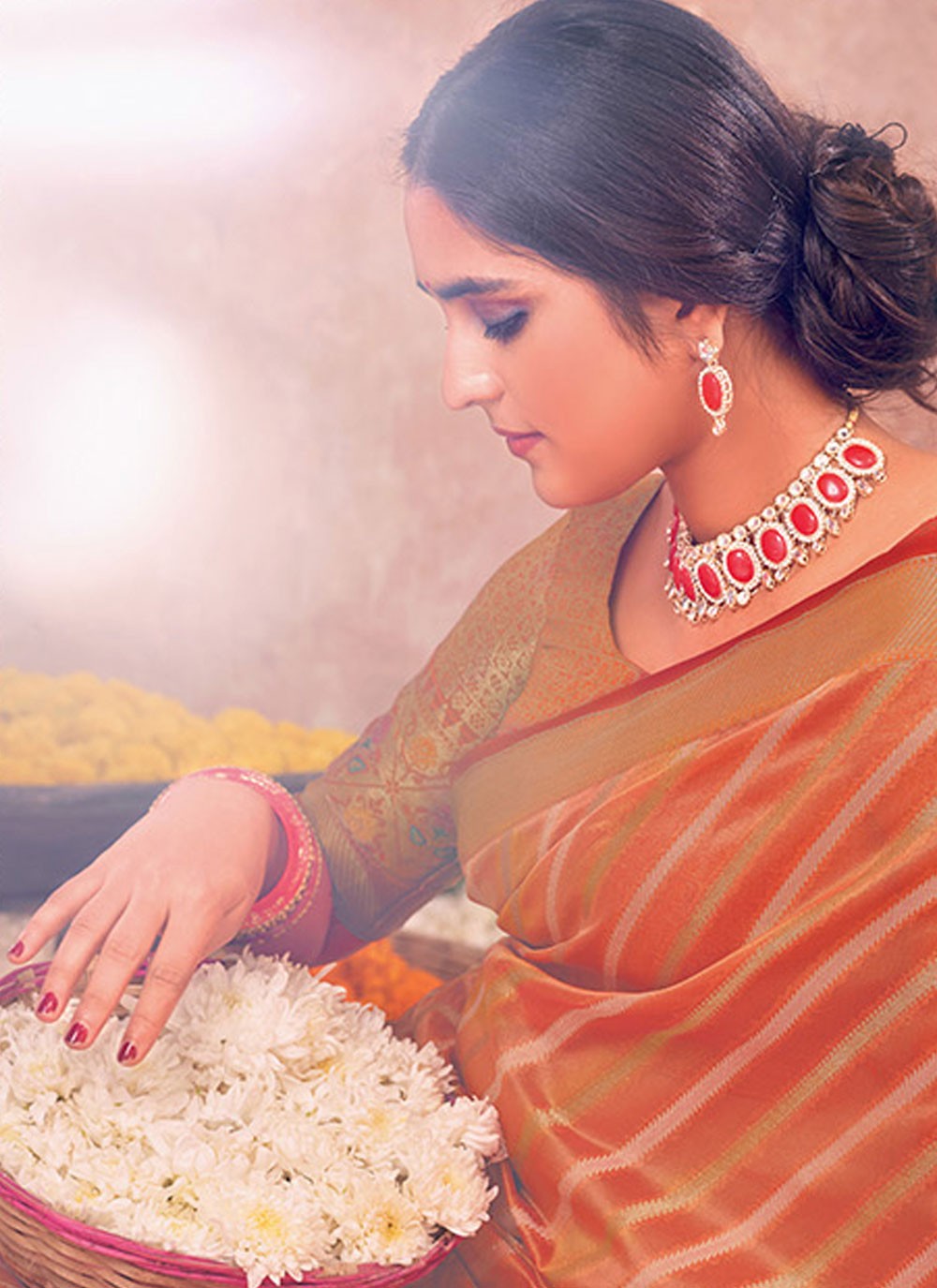 Traditional Weaving Zari Orange, Rust Organza Saree S13472