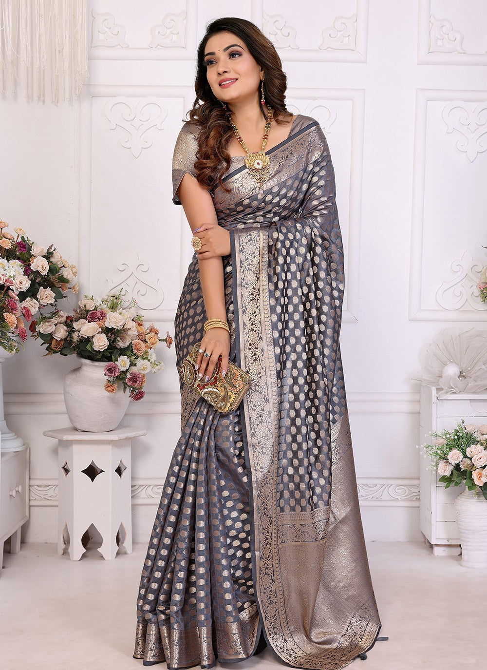 Trendy Saree Woven Grey Organza Saree S13597
