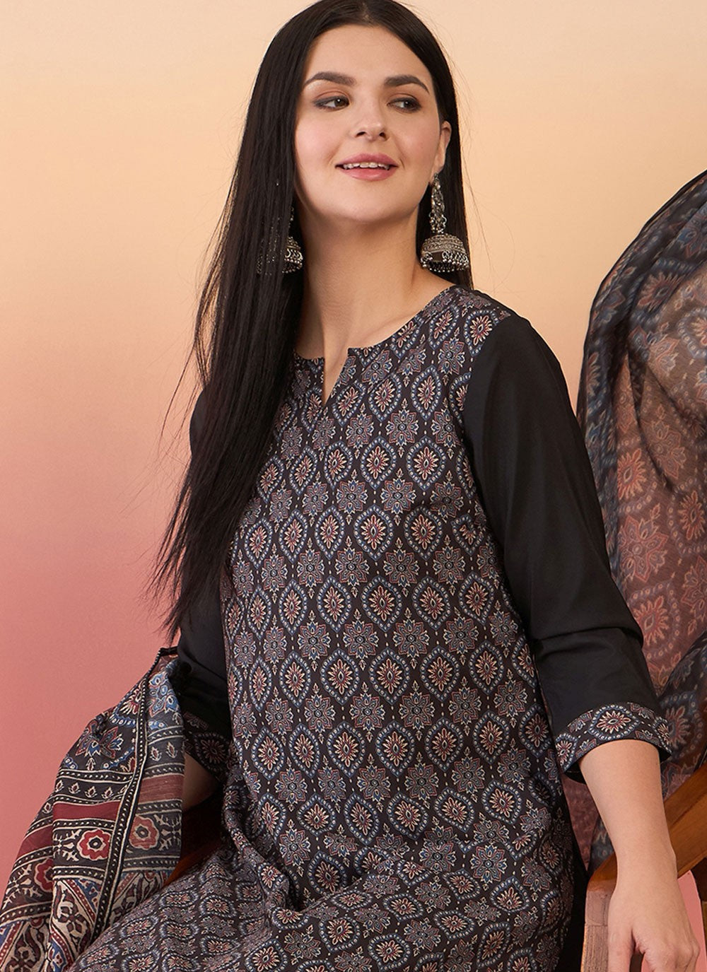Salwar Suit Paisley Printed Black Pure Crepe T5837