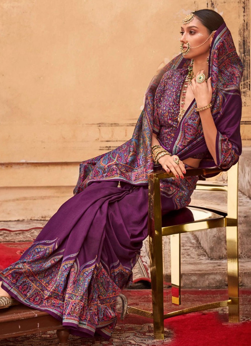Paisley Printed Silk Purple Saree S14202