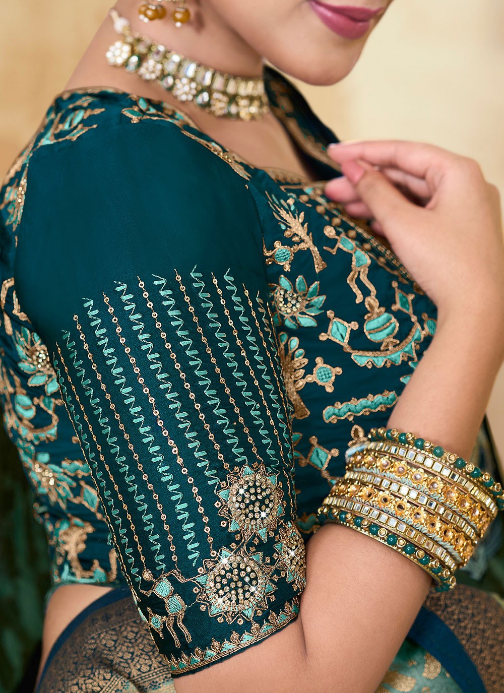 Trendy Saree Paisley Printed Aqua Blue Silk Saree S12659