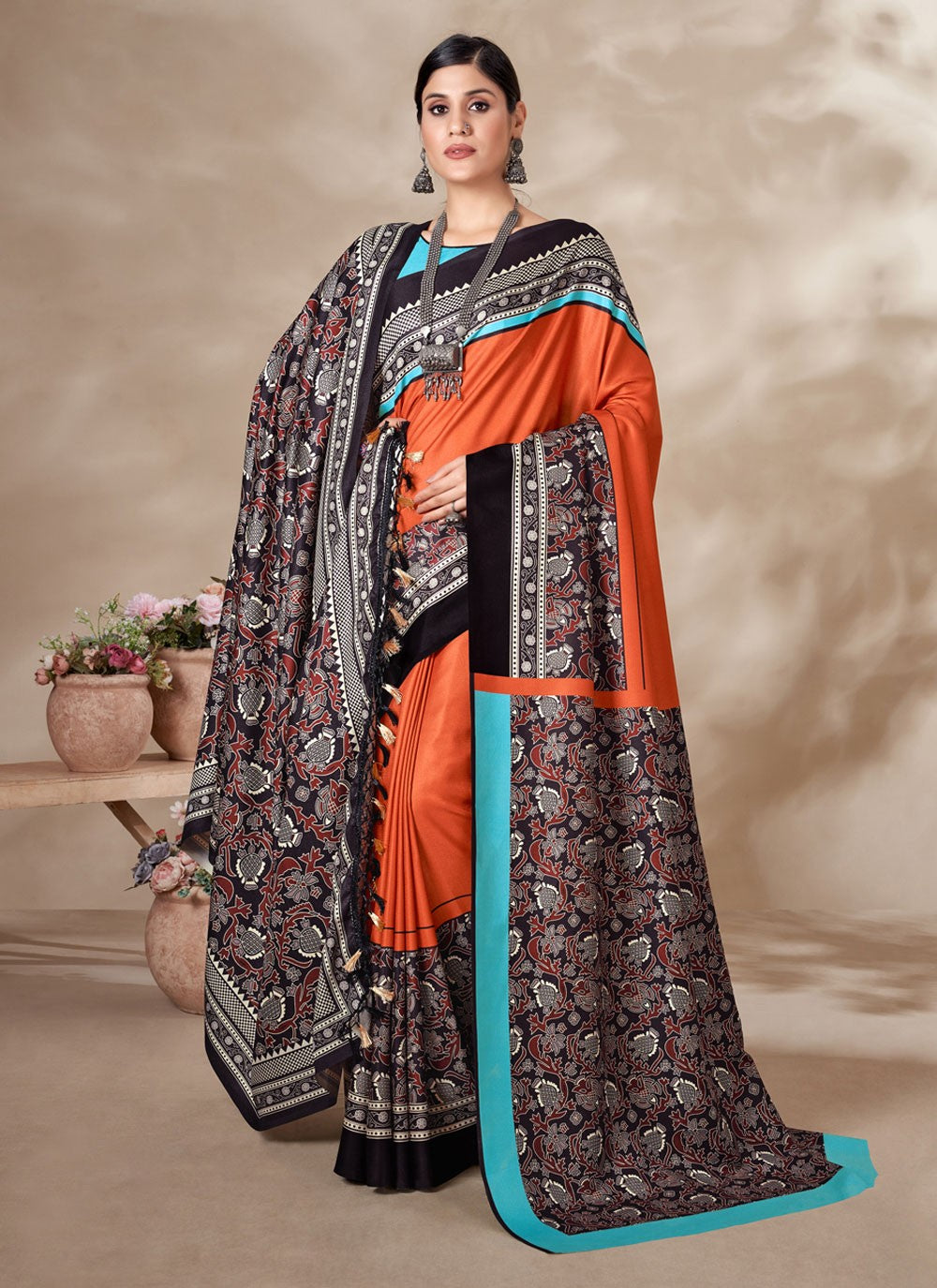 Casual Digital Print Pashmina Saree - S4281