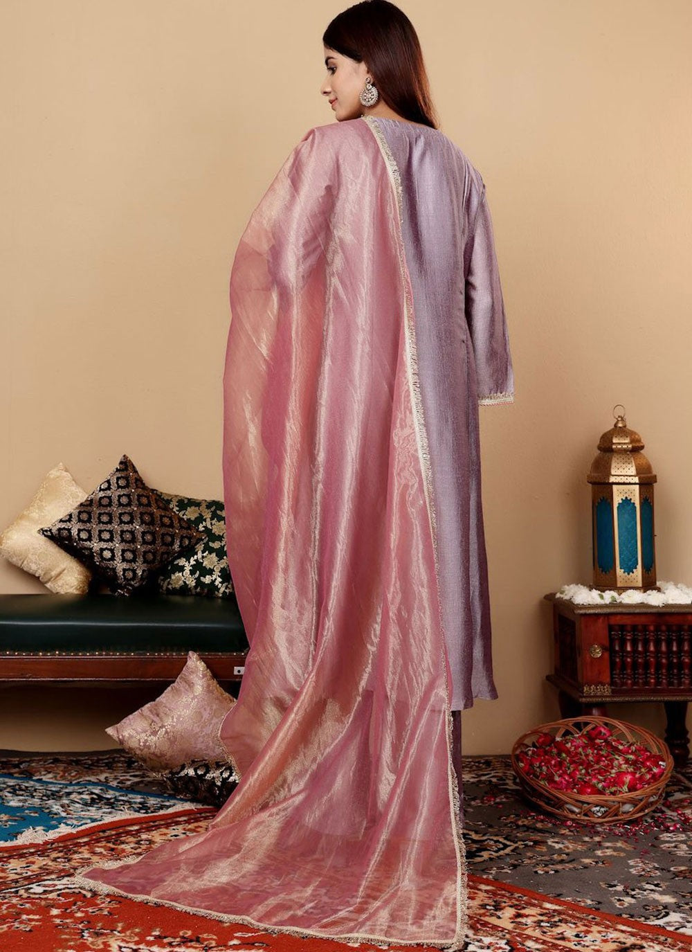 Salwar Suit Patch Border Lavender Silk T5285