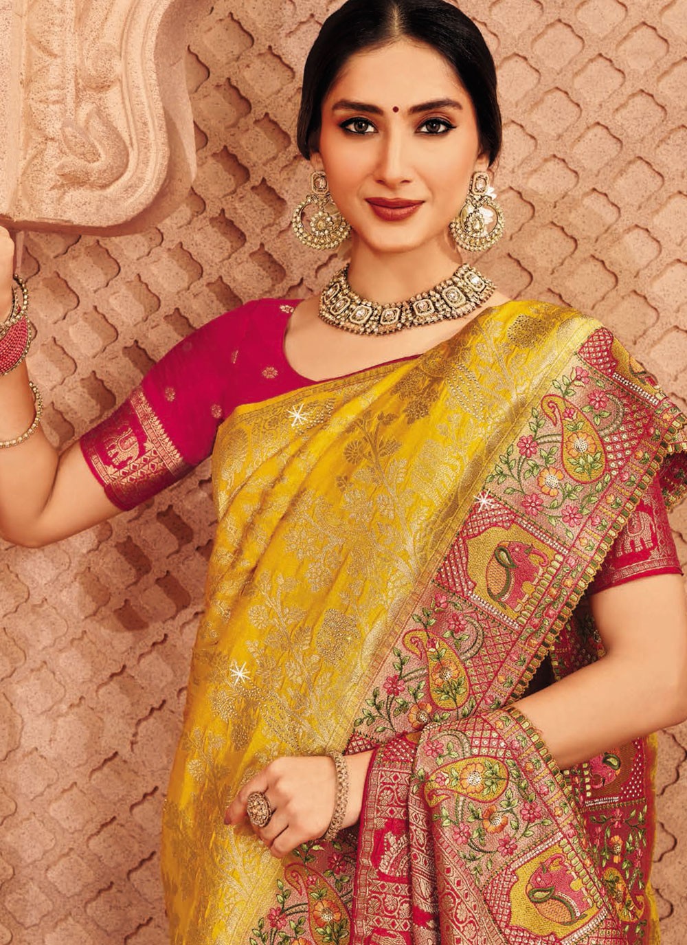 Yellow Silk Trendy Saree Embroidered, Patch Border S20170