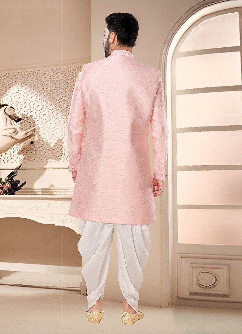 Patch Silk Pink Sherwani - M7565