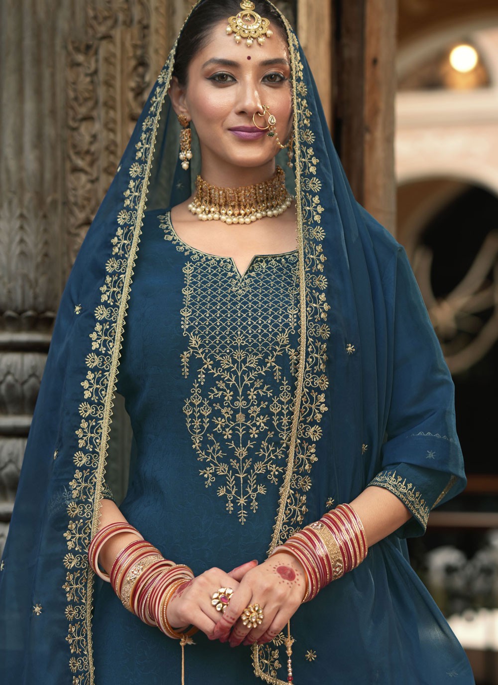 Dhoti Style Patiala Suit Embroidered, Resham Rama T7848