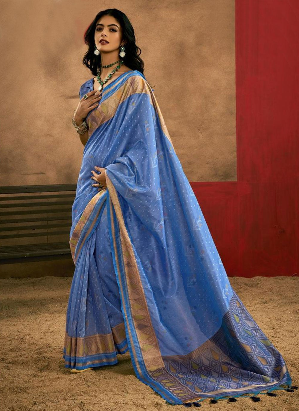 Classic Saree Patola Print Blue Handloom Silk Saree S12610