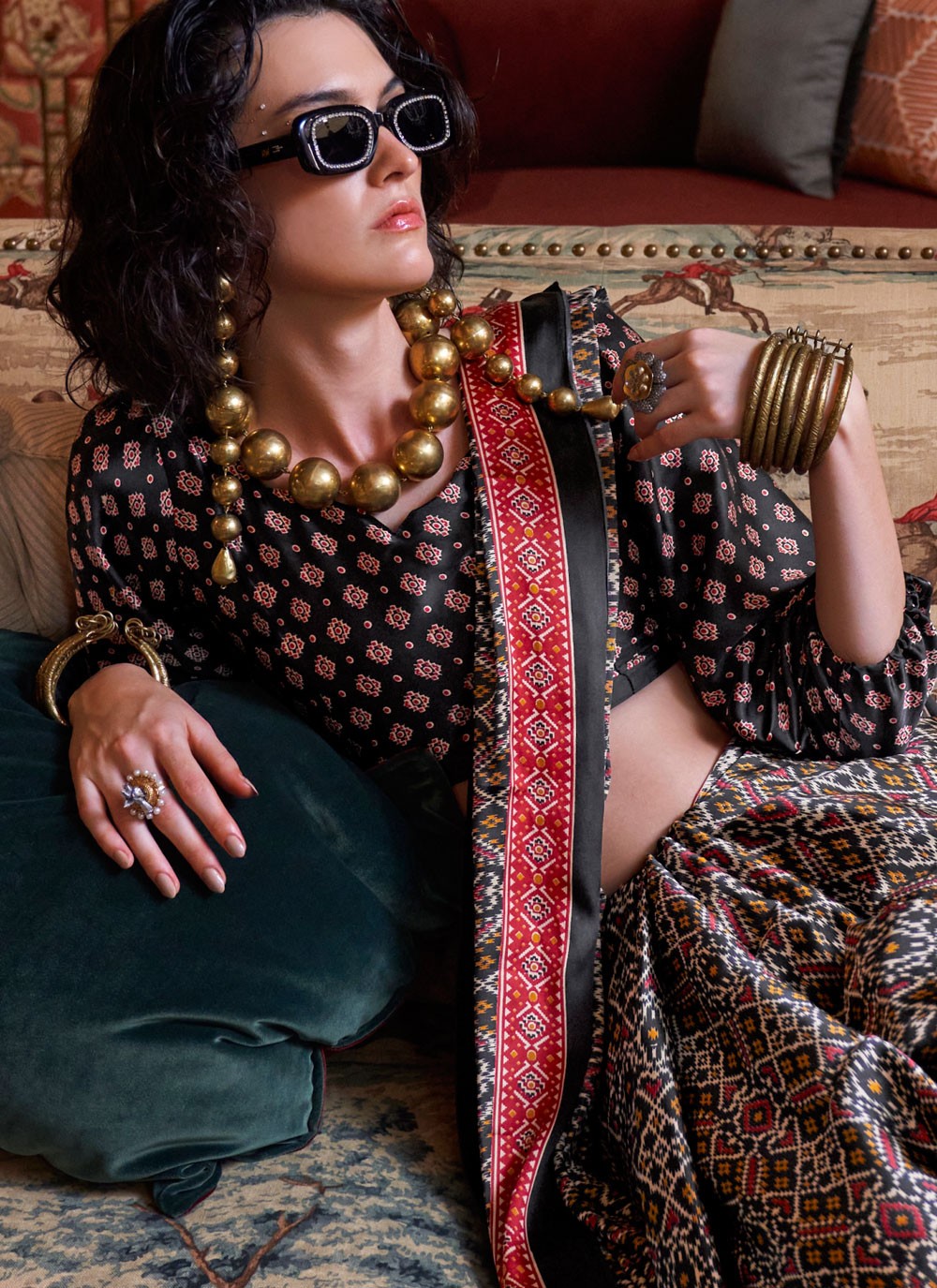 Classic Saree Patola Print Multi Colour Pure Crepe Saree S12863