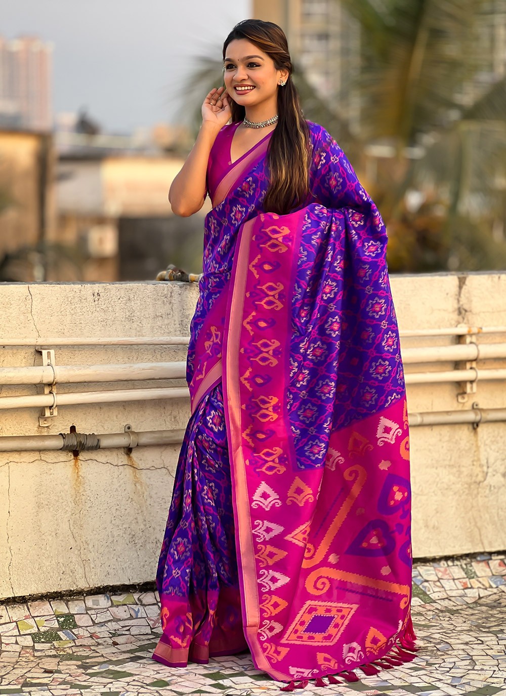 Contemporary Meenakari Blue Patola Silk Saree S13553