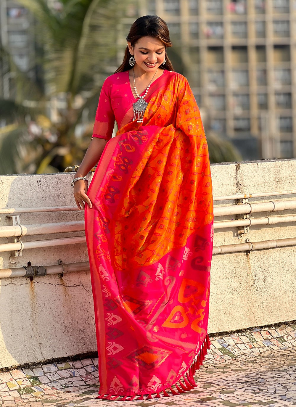 Classic Saree Meenakari Orange Patola Silk Saree S13549