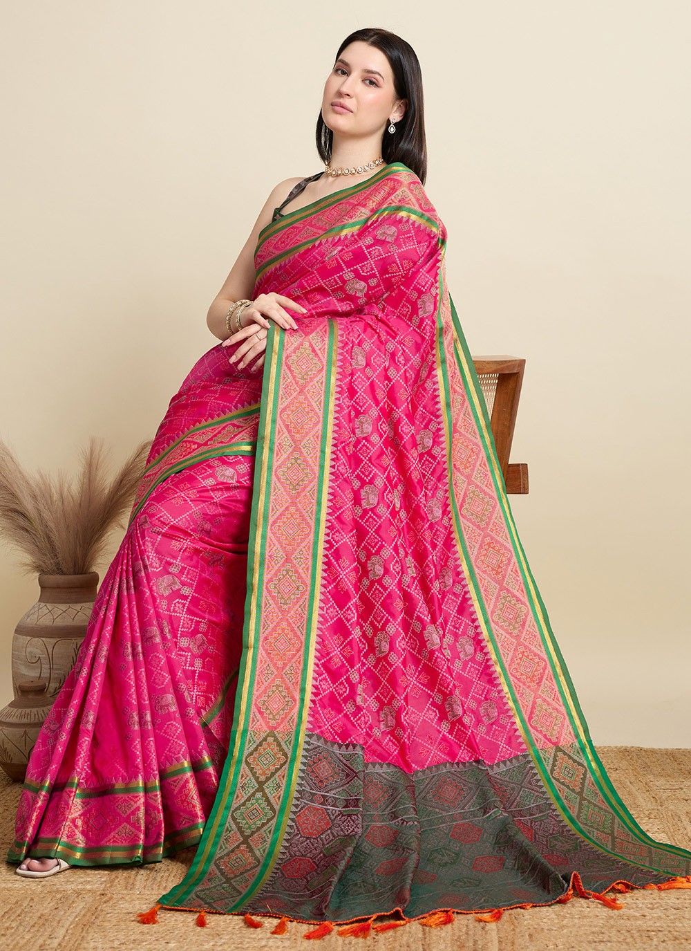Pink Patola Silk Classic Saree Meenakari S15941