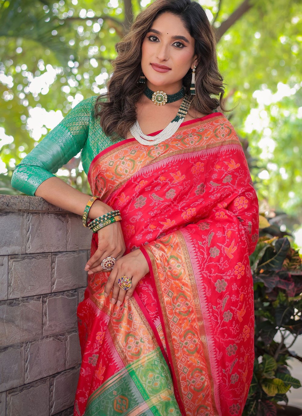 Classic Saree Woven Hot Pink, Red Patola Silk Saree S12497