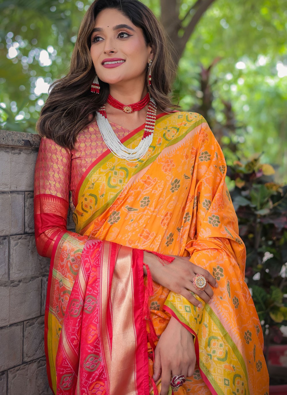 Trendy Saree Woven Orange Patola Silk Saree S12439