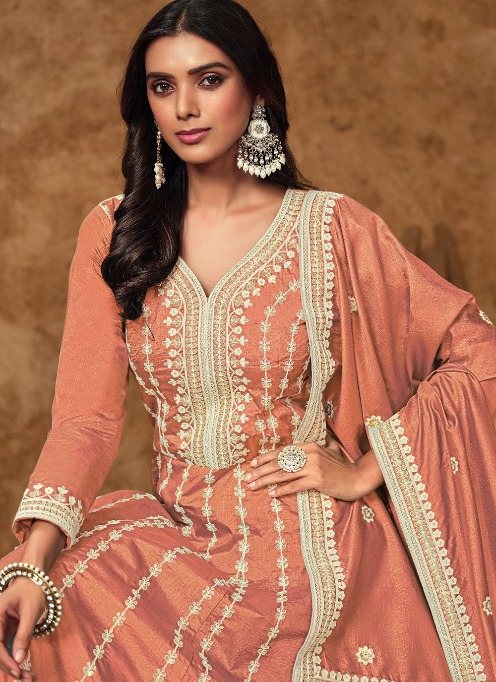 Embroidered Pure Dola Gown - G1917