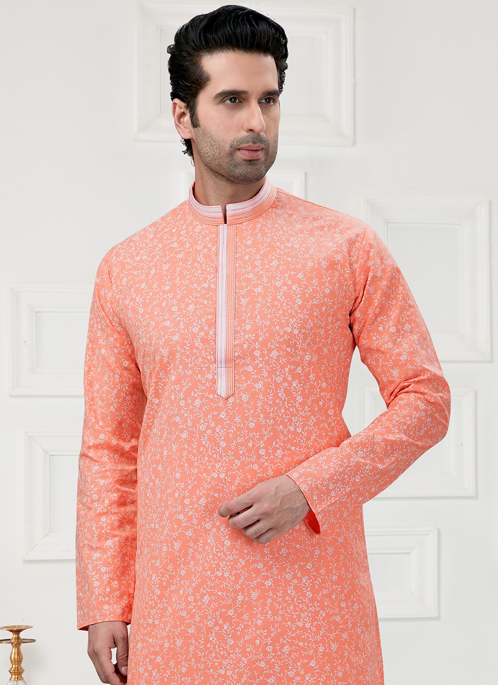 Printed Cotton Peach Kurta Pyjama - M3158