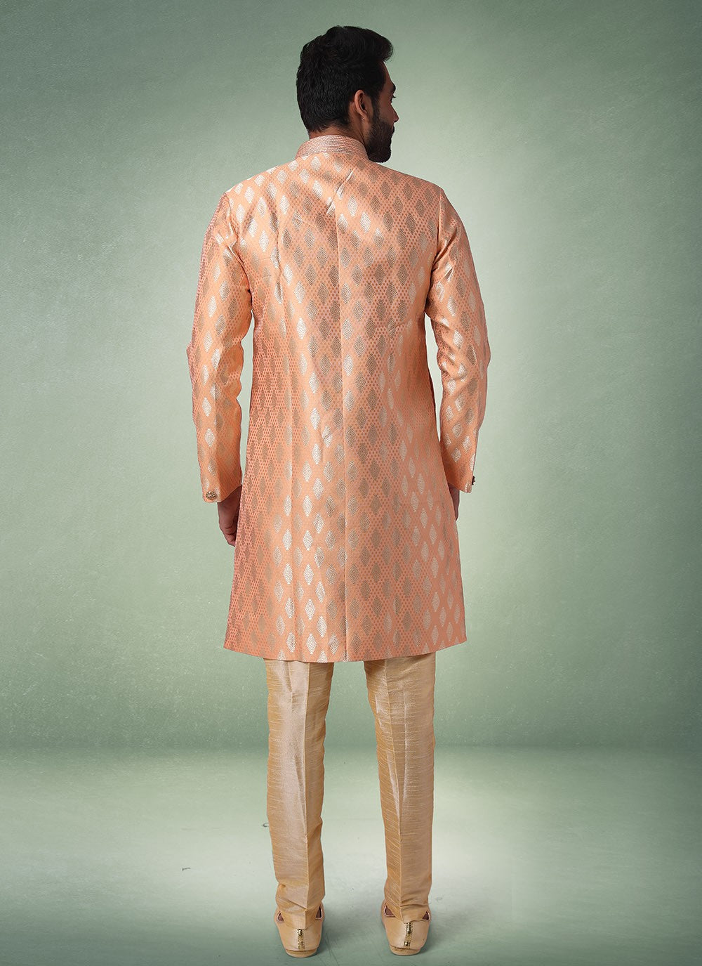Jacquard Work Brocade, Jacquard Silk Peach Indo Western - M2532