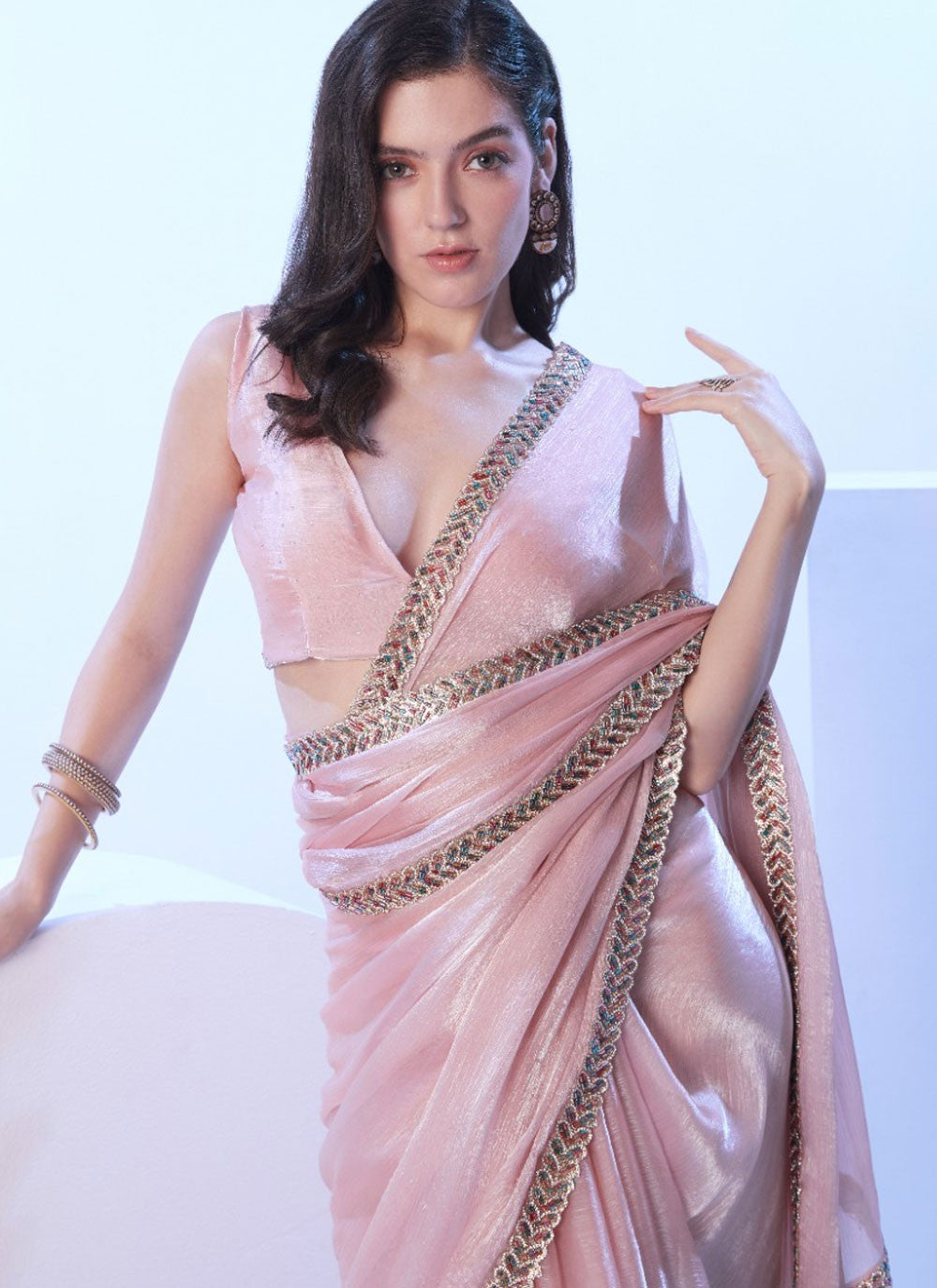 Trendy Saree Lace Peach Burburry Saree S12955