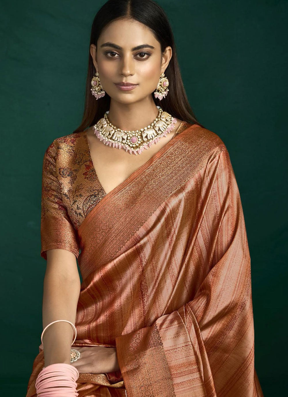 Peach Silk Classic Saree Weaving Zari S19761