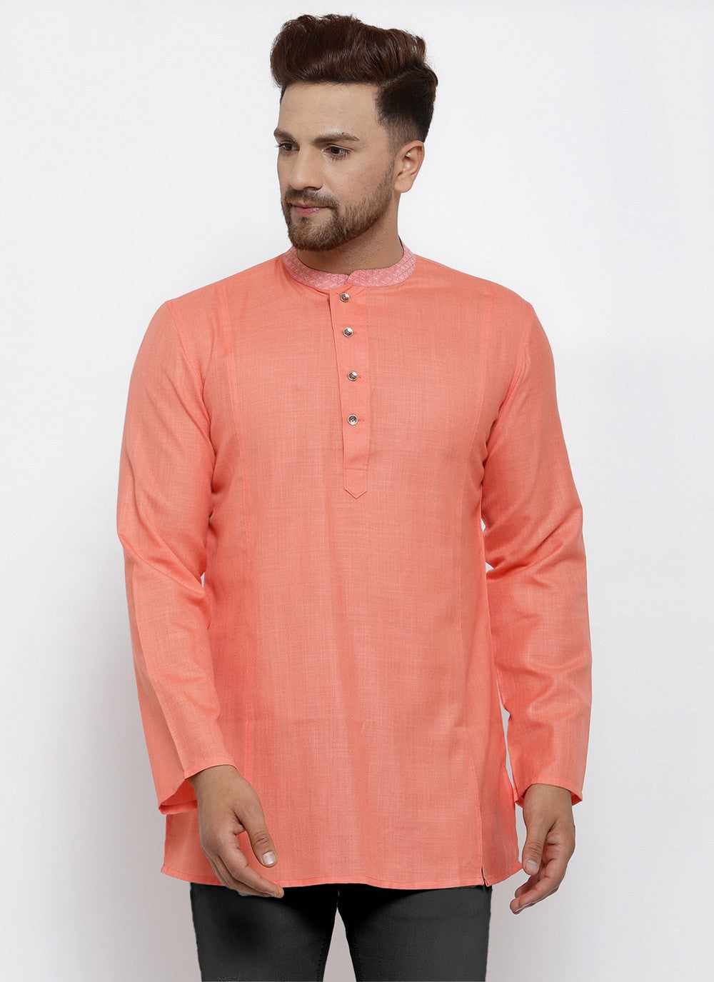 Plain Polly Cotton Peach Kurta - M1889