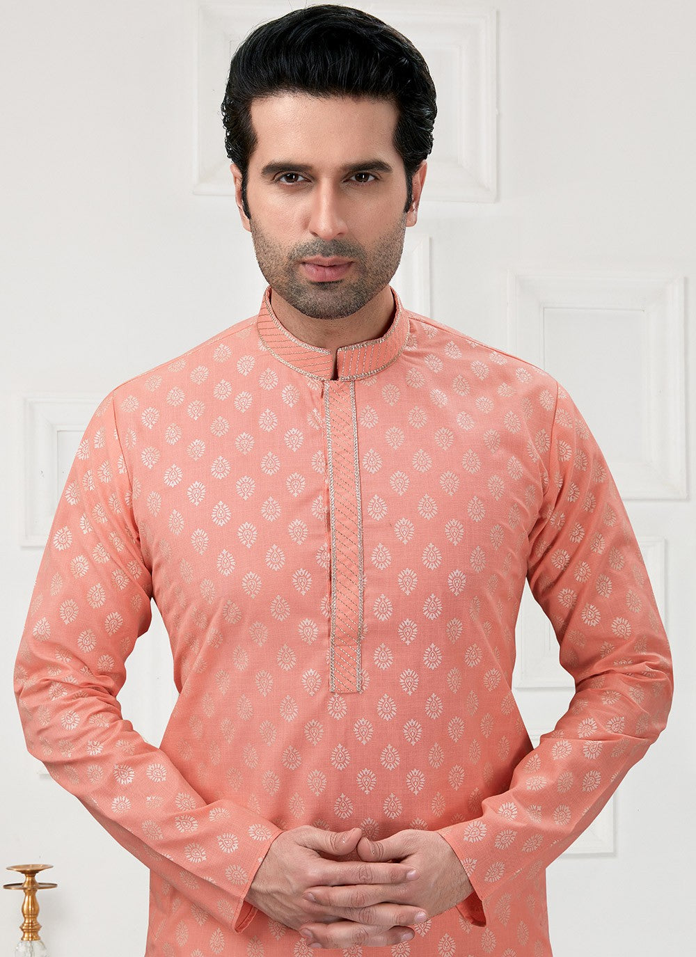 Printed Cotton Peach Kurta Pyjama - M3163