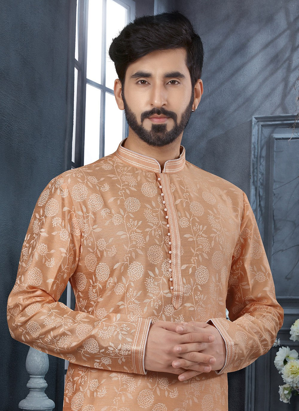 Digital Print Silk Peach Kurta - M5633