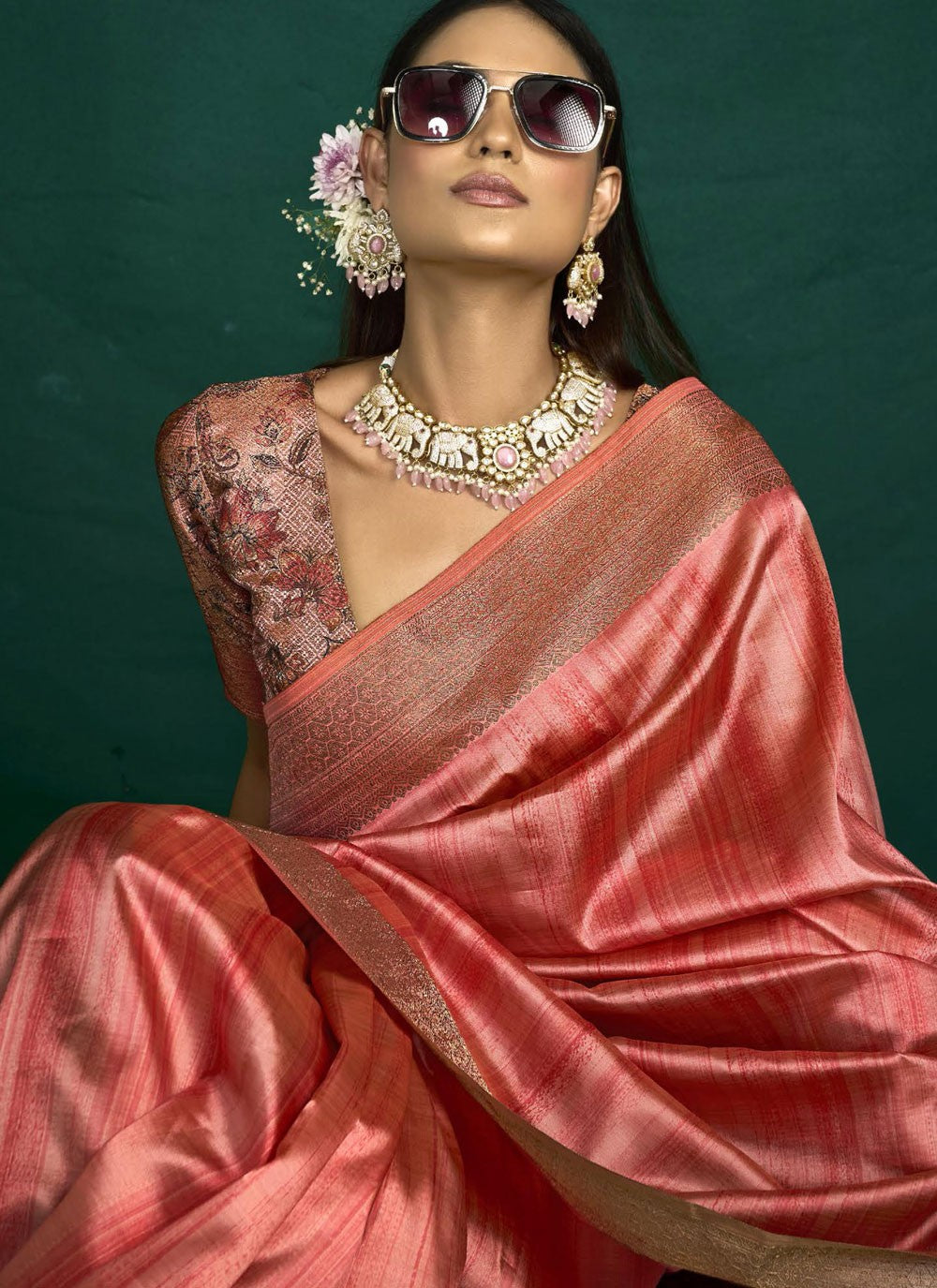 Peach Silk Classic Saree Weaving Zari S19757