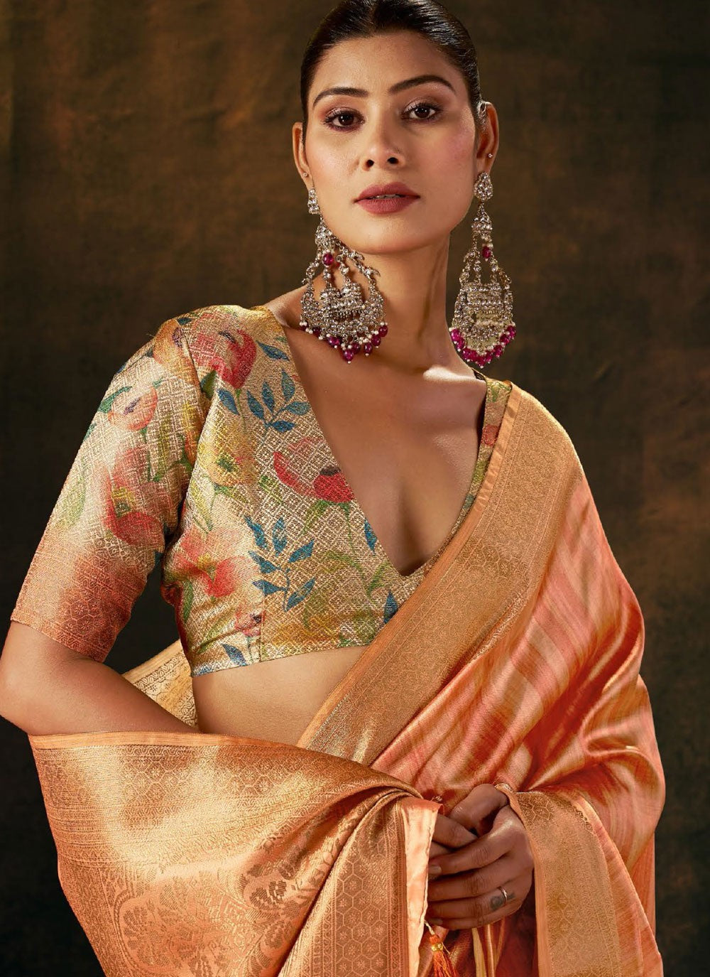 Peach Silk Designer Saree Weaving Zari S19257