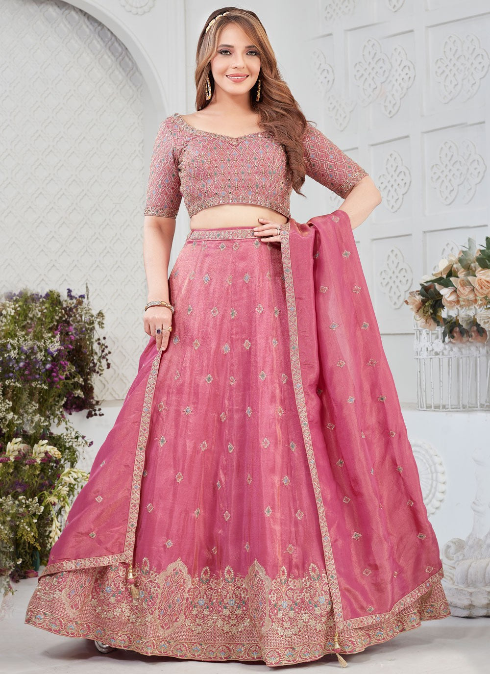 Embroidered Silk Hot Pink Lehenga Choli L3462