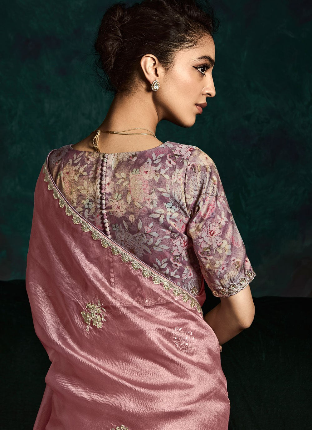 Trendy Saree Embroidered Pink, Rust Fancy Fabric Saree S13460