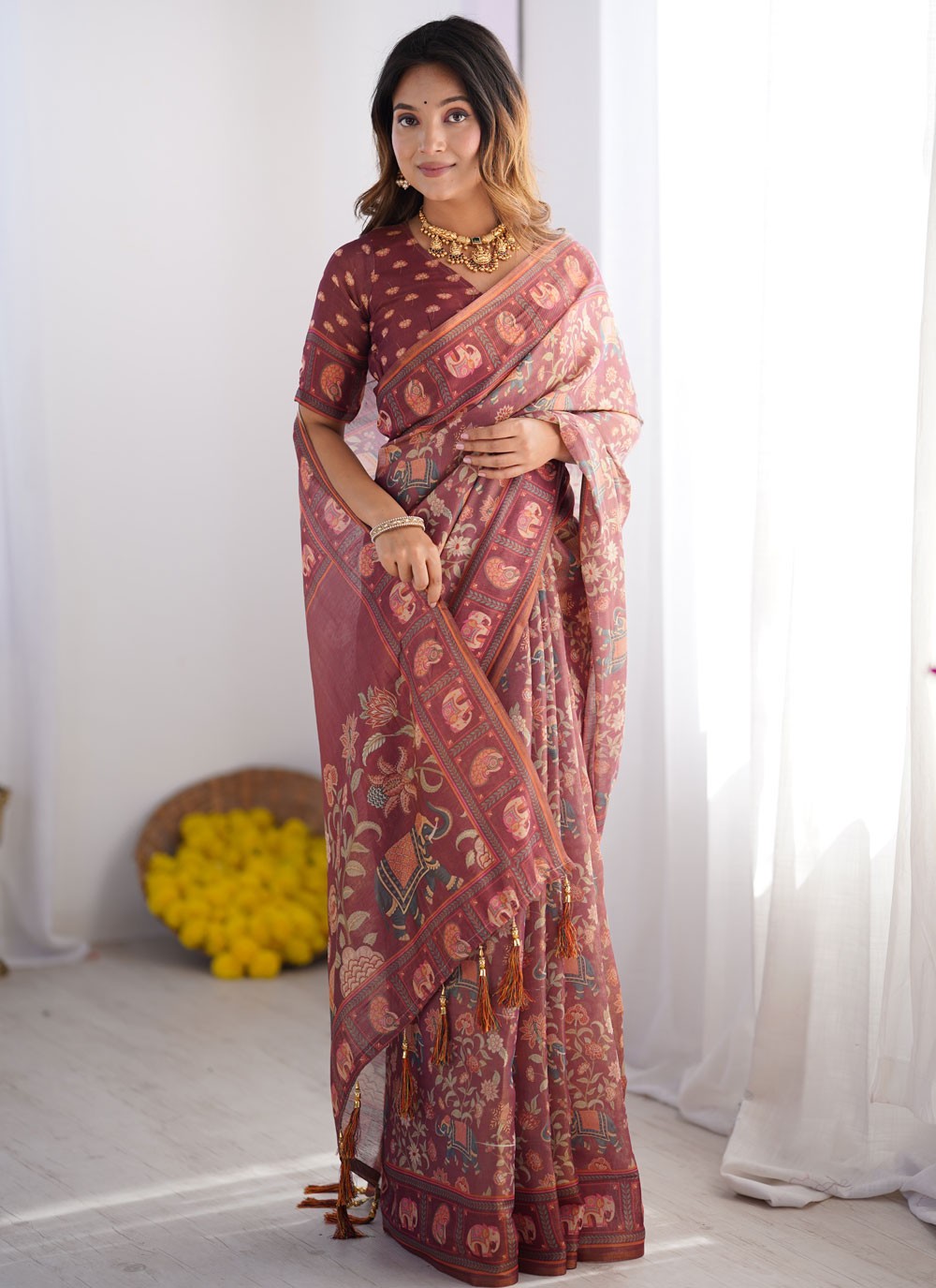 Pink Handloom Cotton Trendy Saree Printed S16971