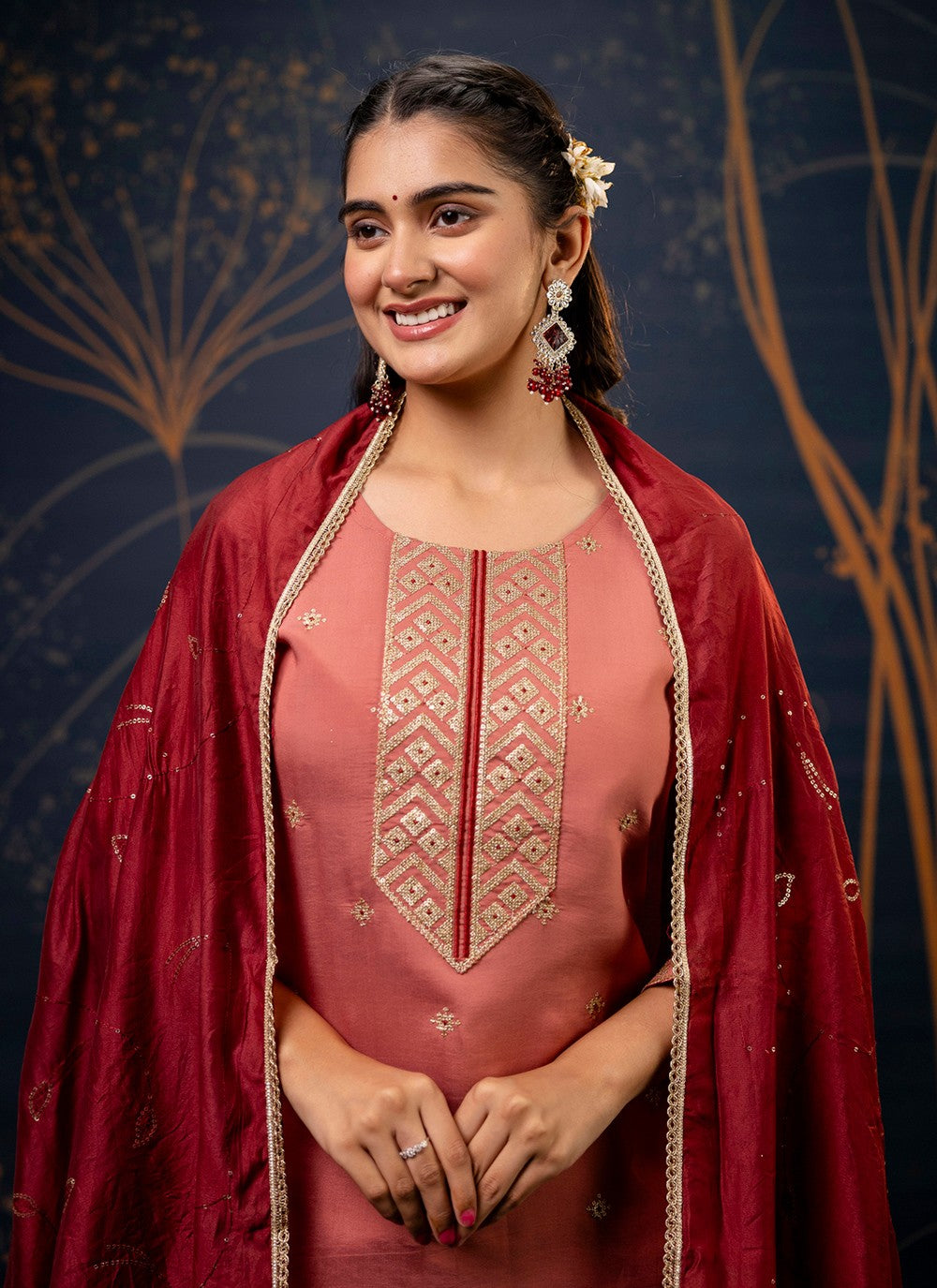 Pant Style Suit Embroidered, Zari Pink T7310
