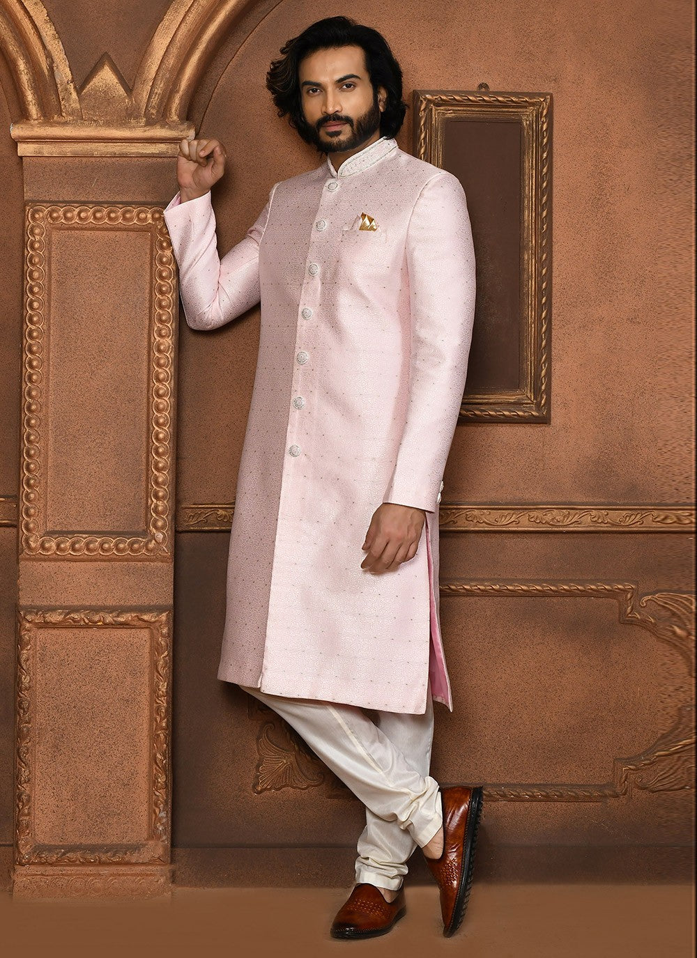 Embroidered Art Silk Pink Sherwani - M8050
