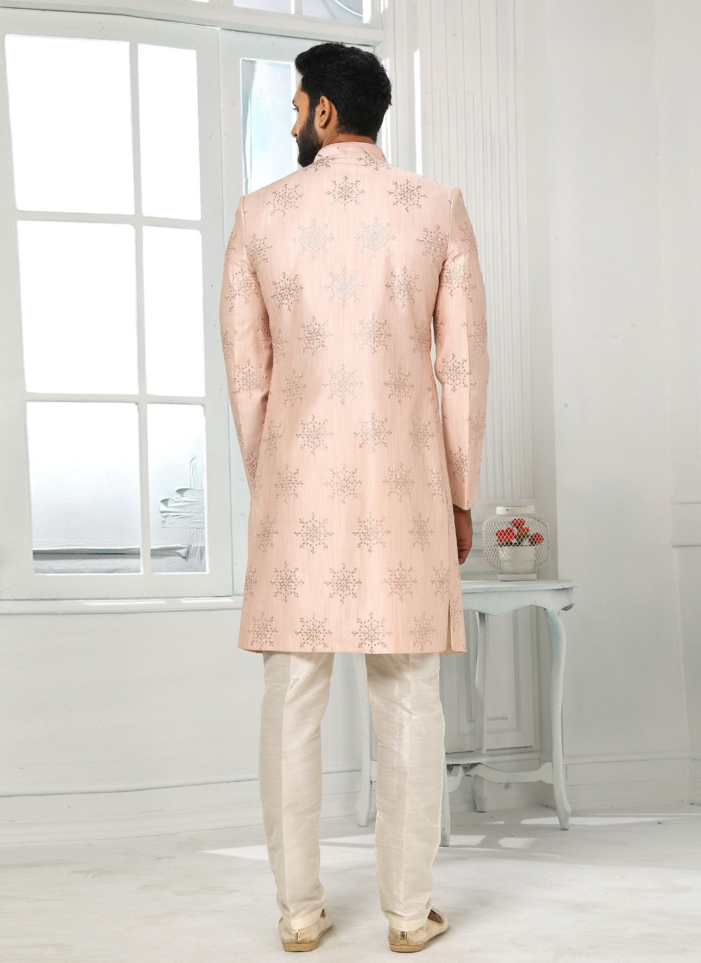 Machine Embroidery Art Silk Pink Indo Western - M4083