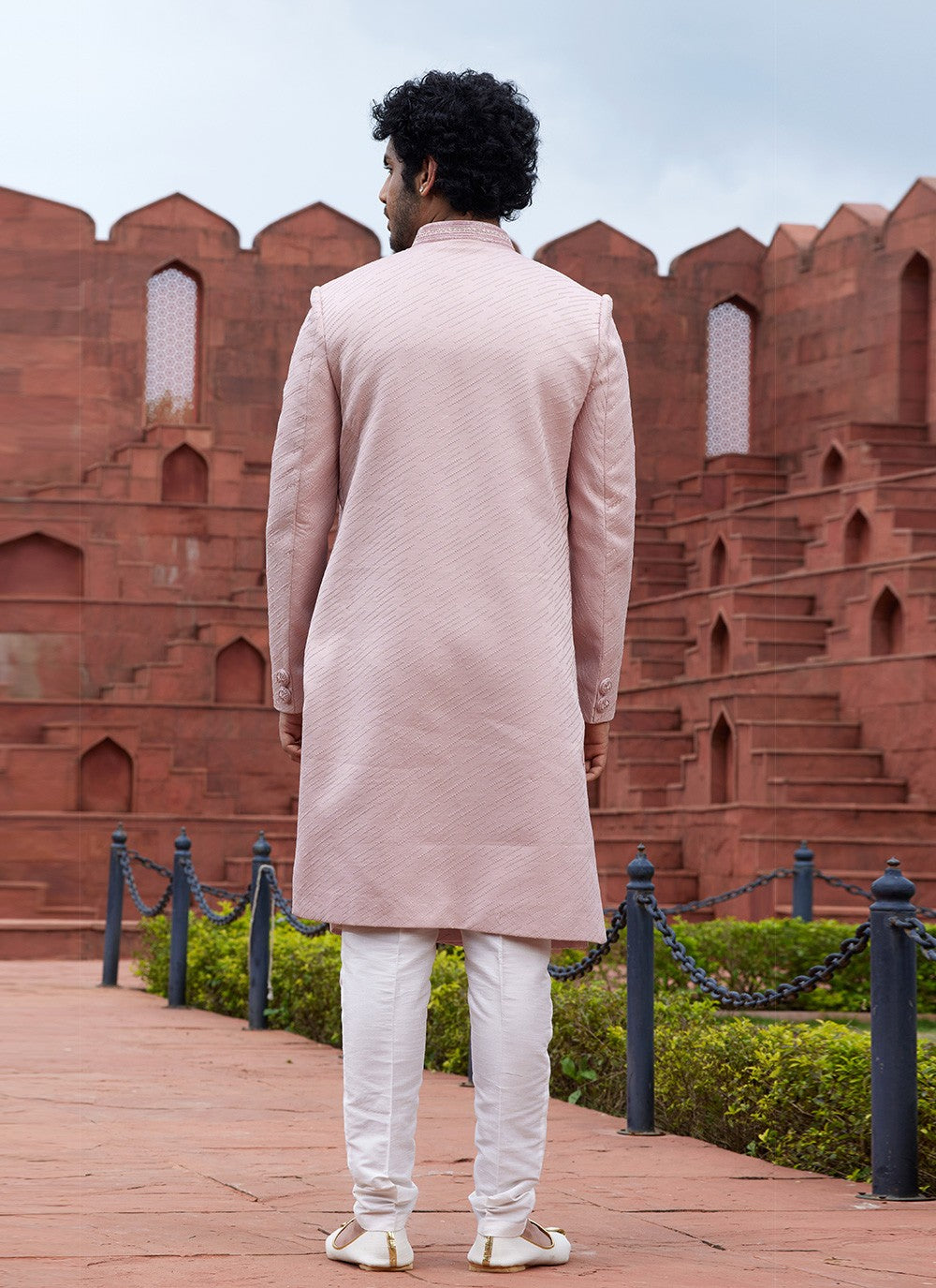 Embroidered Art Silk Pink Indo Western Sherwani - M6150
