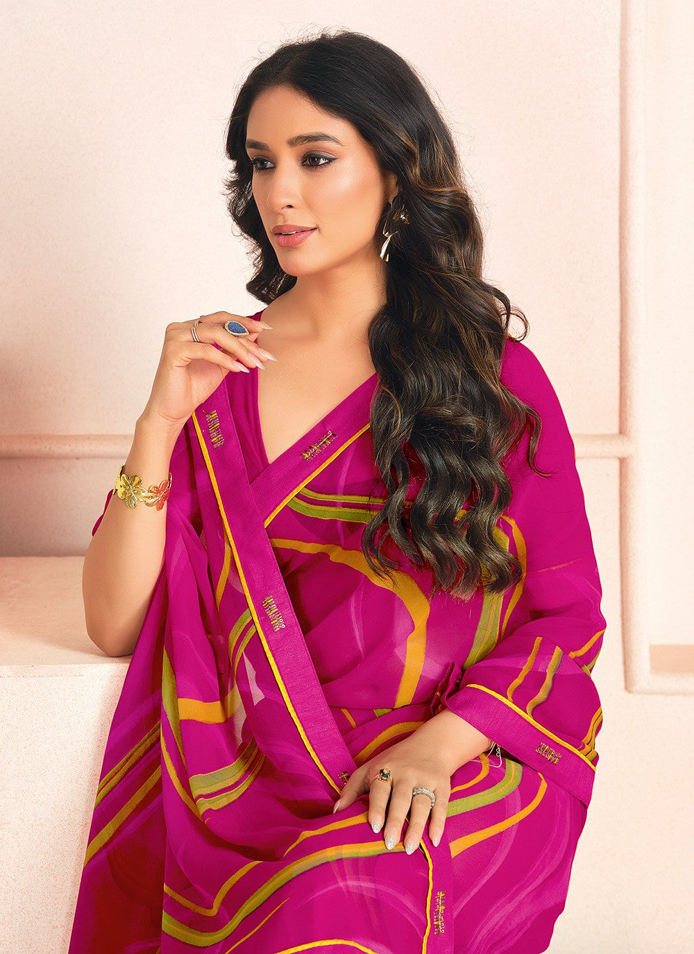 Digital Print Georgette Pink Classic Saree S15287