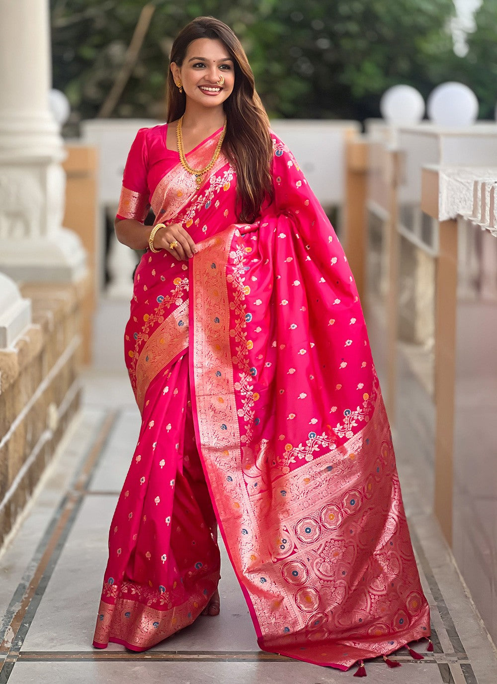 Pink Banarasi Silk Contemporary Saree Meenakari, Woven S16655