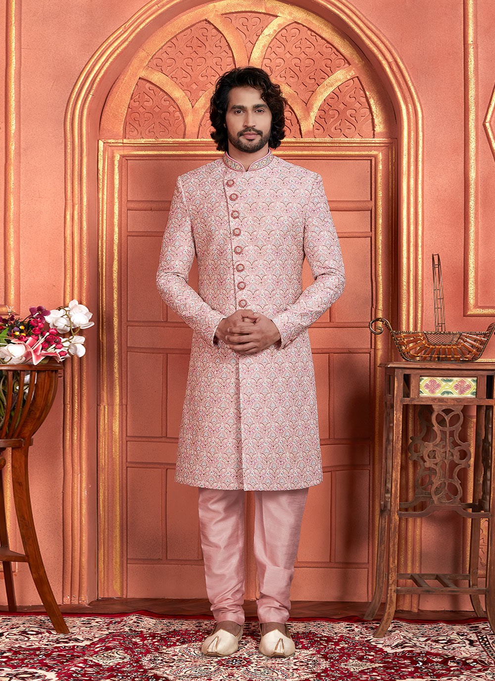 Embroidered Art Silk Pink Sherwani - M8263