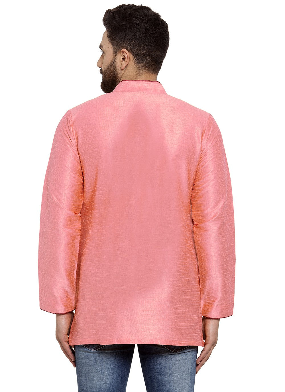 Plain Dupion Silk Pink Short Kurta - M5715