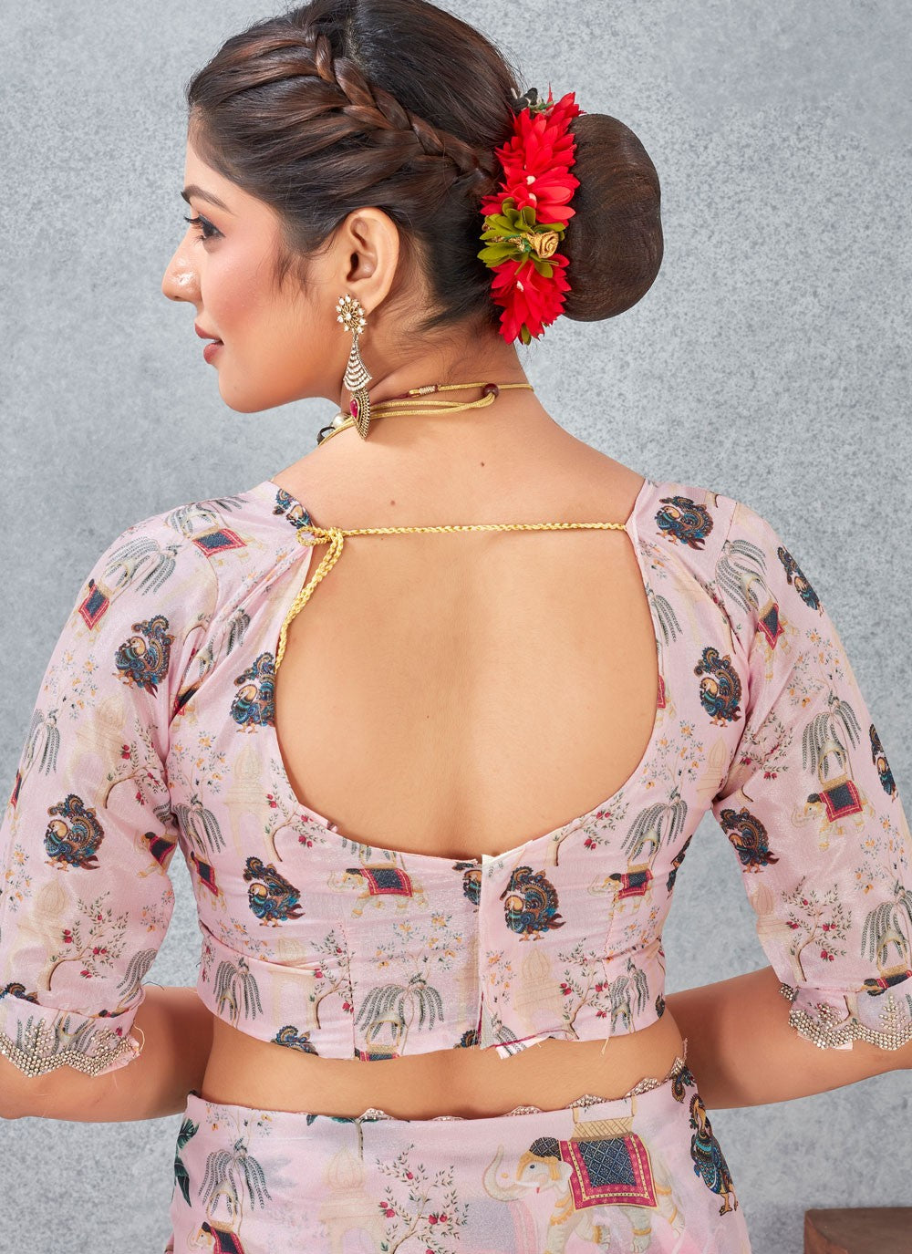 Pink Satin Silk Traditional Saree Digital Print S20213