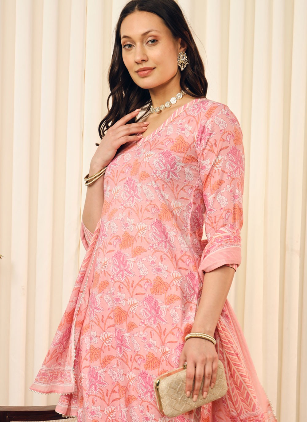 Pant Style Suit Printed Pink T6703