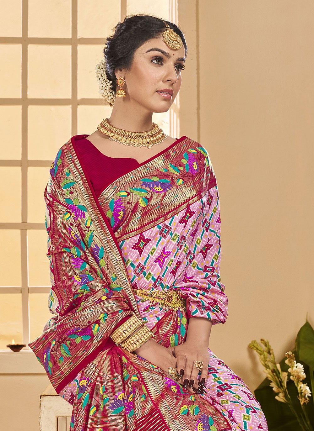 Border Work Cotton Silk Pink Trendy Saree S15290