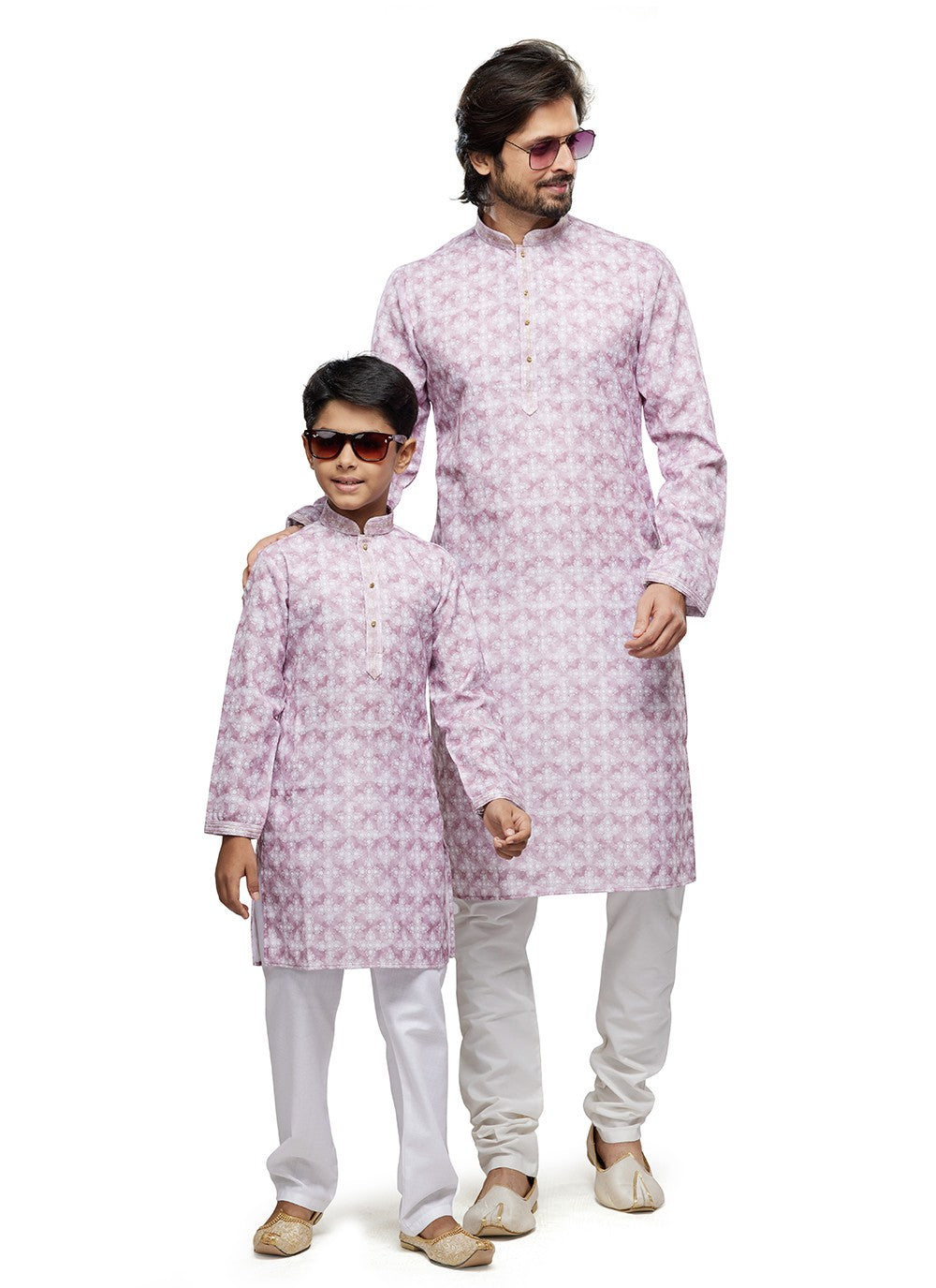 Digital Print Cotton Pink Men's & Kids Combo - M6812