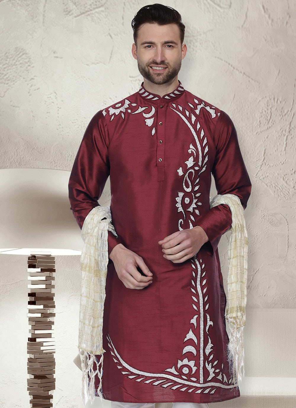 Embroidered Art Dupion Silk Pink Kurta - M1480