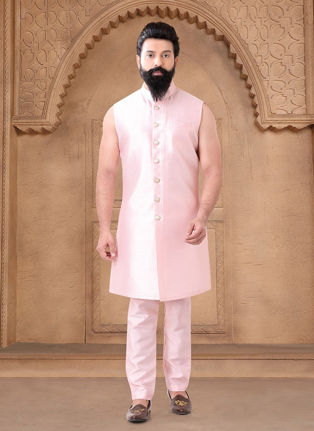 Embroidered Silk Pink Indo Western - M7665