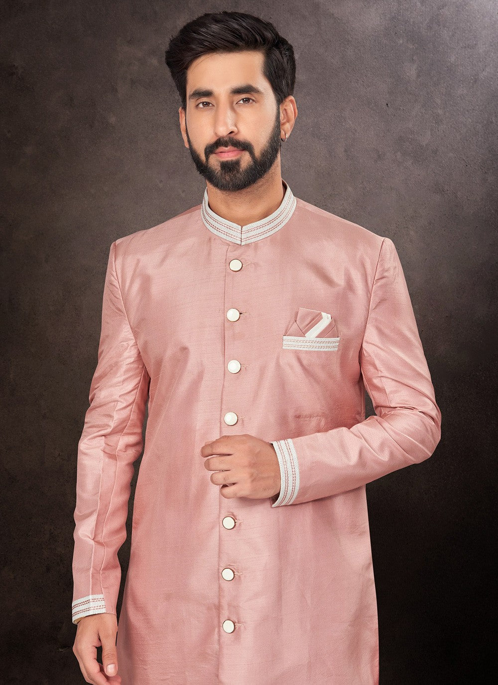 Fancy Work Silk Pink Indo Western - M7232