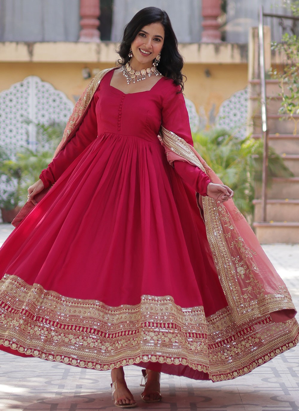 Embroidered Shimmer Pink Gown G19803