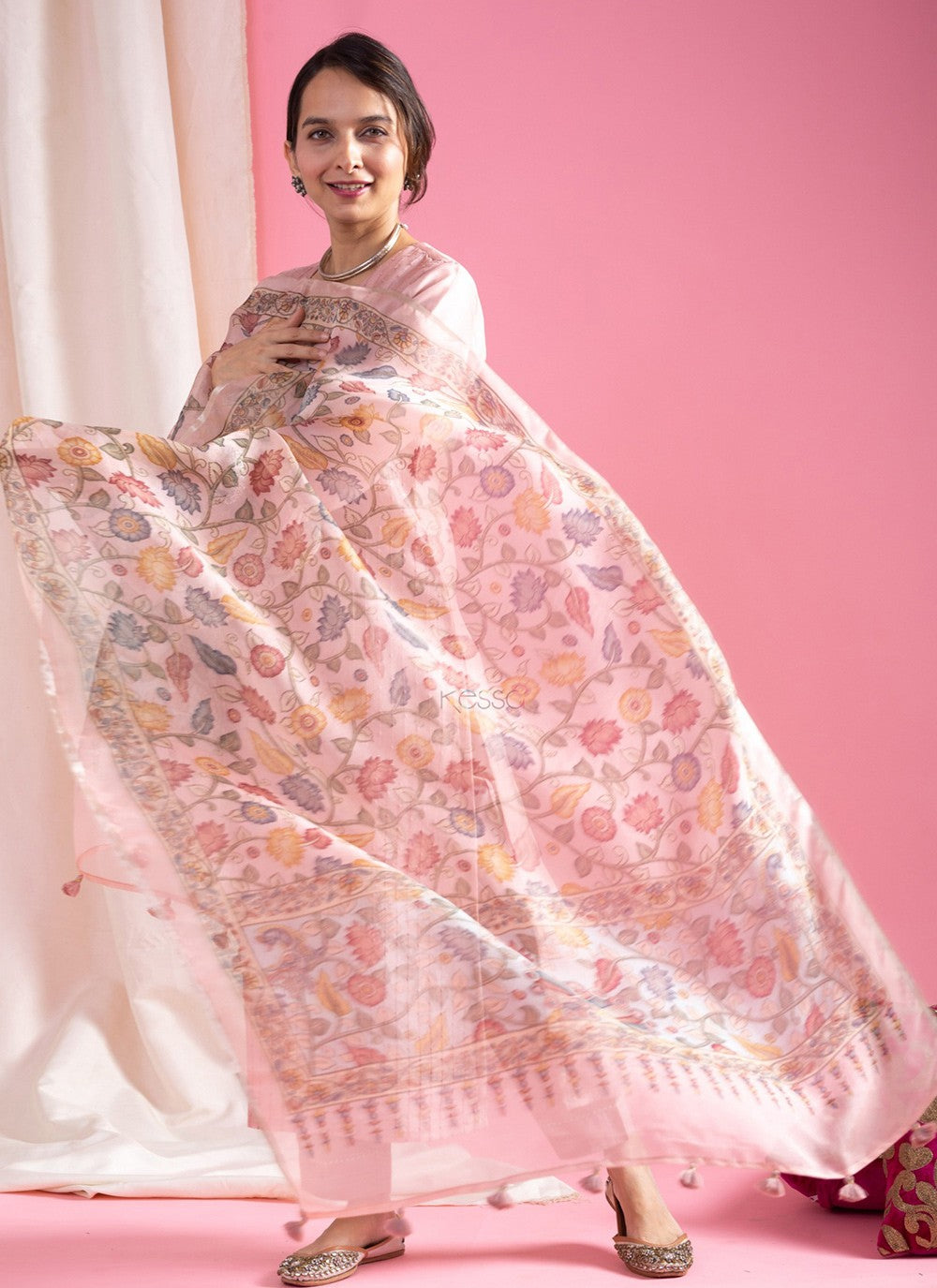 Embroidered Chanderi Pink Salwar Suit T6105